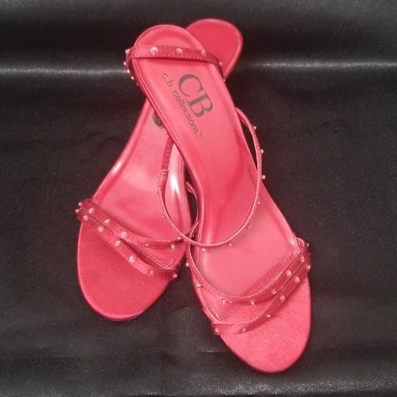 CB Collections Shoes - Red Satin Embellished Kitten Heels CB Collections
